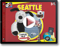 Demo showing Cooper's Pack Seattle Kids Travel Guide with Cooper and Elliott the Otter